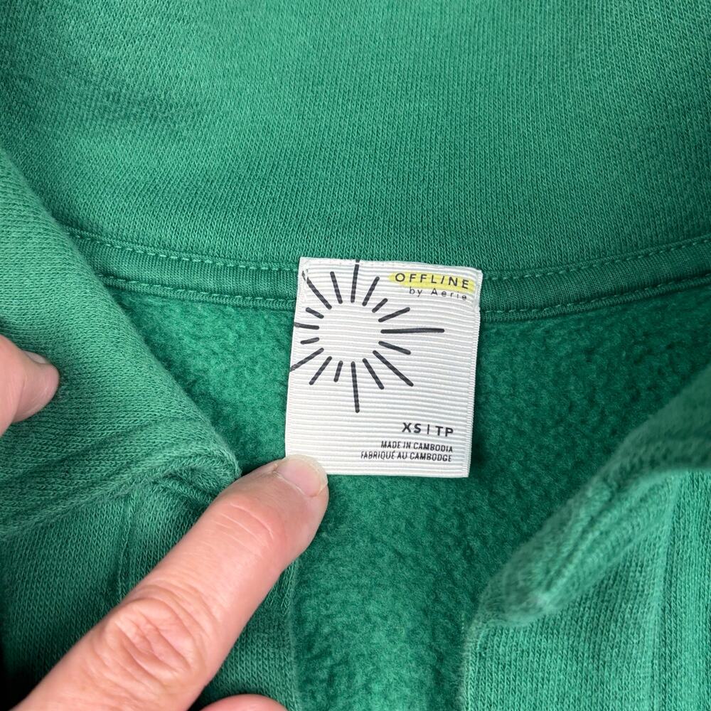 ๐ Offline by Aerie Cropped Quarter-Zip Sweatshirt | Size XS | Green/White - Picture 6 of 7